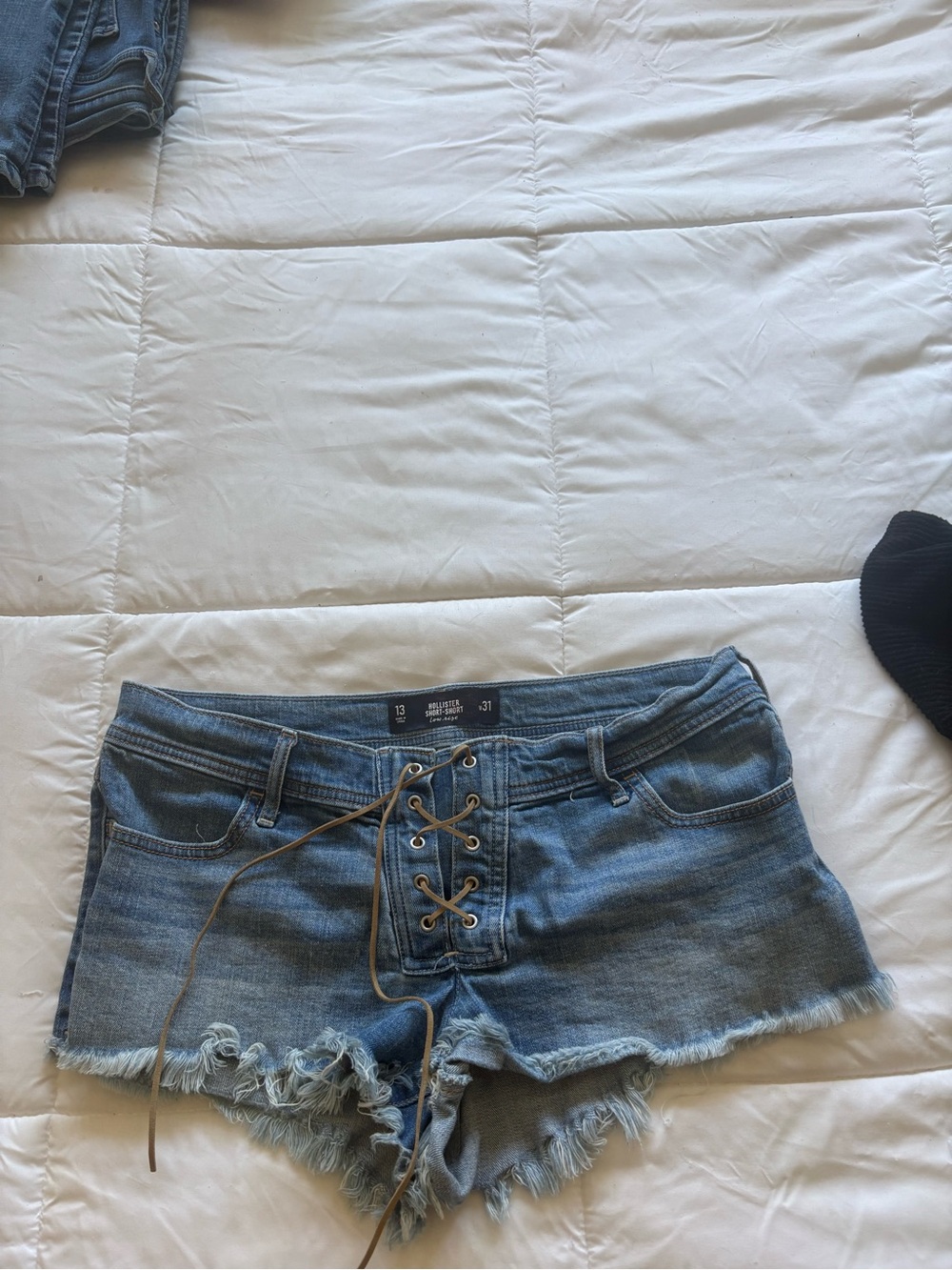 Hollister Light Blue Lace-Up Denim Shorts